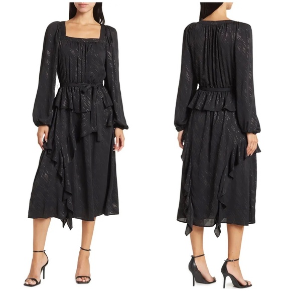 Current Air Dresses & Skirts - NWT Current Air Metallic Stripe Midi Dress small black long sleeves